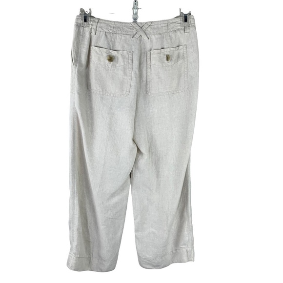 Liz Wear 100% Linen Wheat Colored Drawstring Cropped Pants with Pockets - Picture 2 of 9